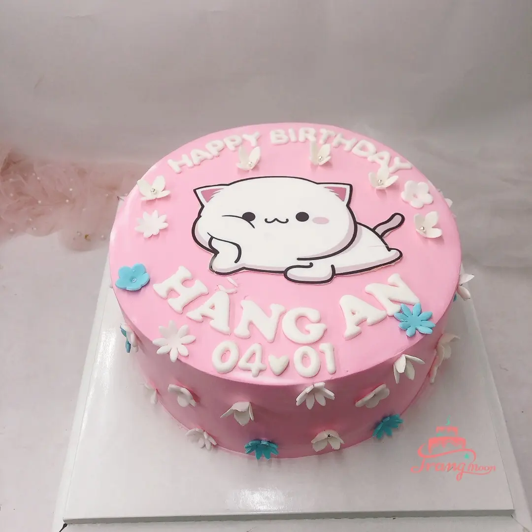 Mẫu bánh kem con mèo màu hồng dễ thương cho bé gái