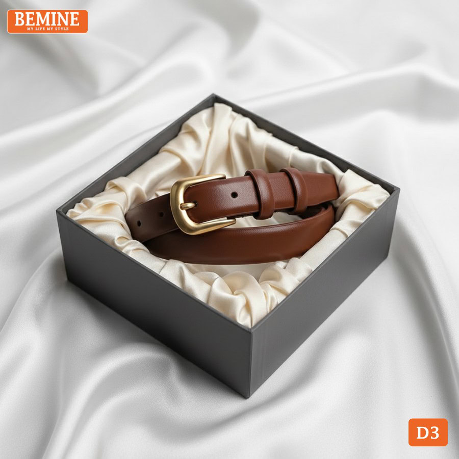 Dây thắt lưng nữ BEMINE D3 khóa kim loại chữ nhật.