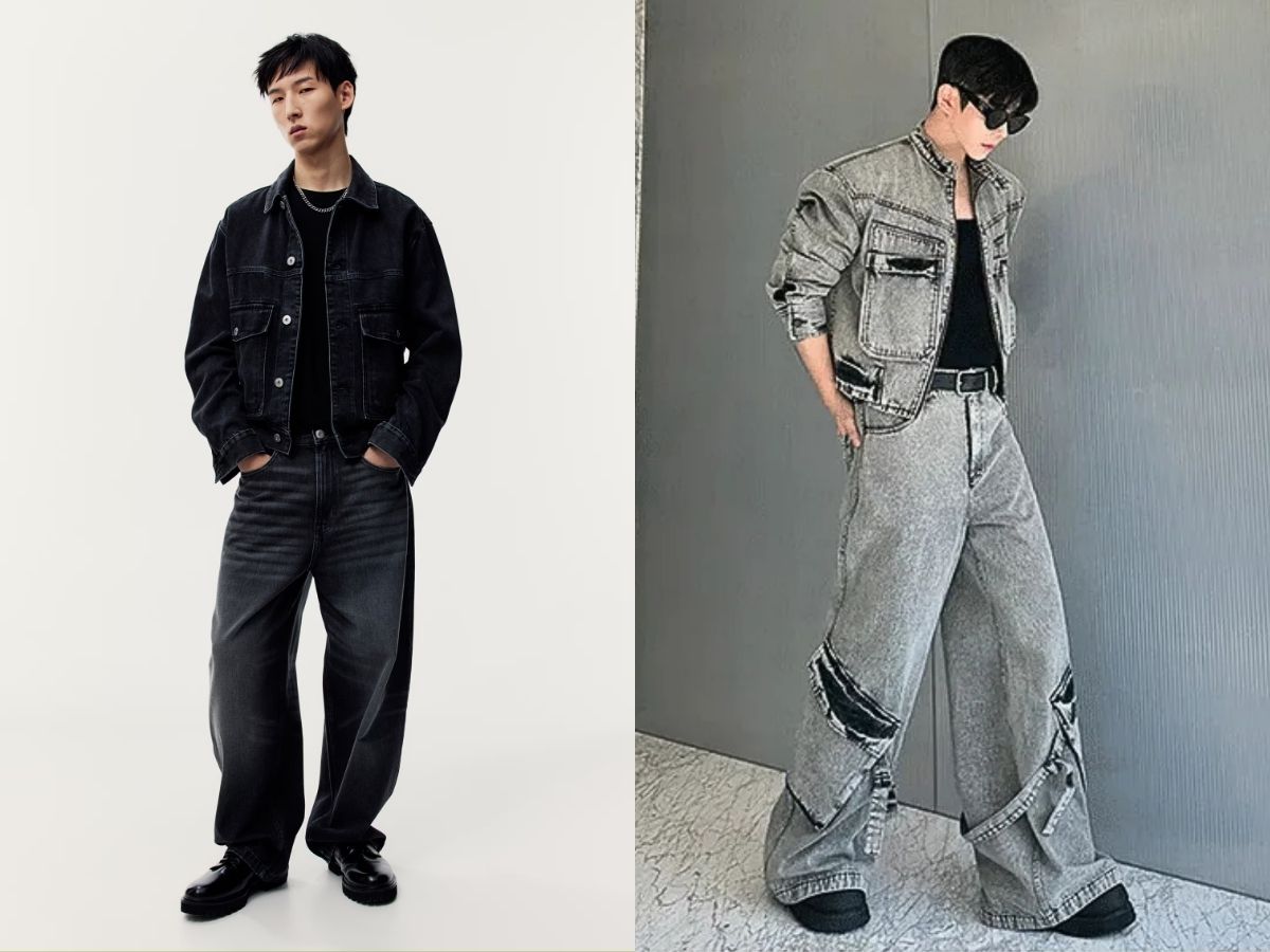 Quần baggy với áo khoác denim thời thượng