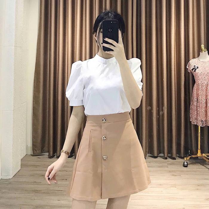 Sơ mi cổ tàu vai bồng thời trang