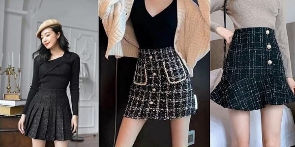 chân váy dạ Mix với áo kiểu cách điệu