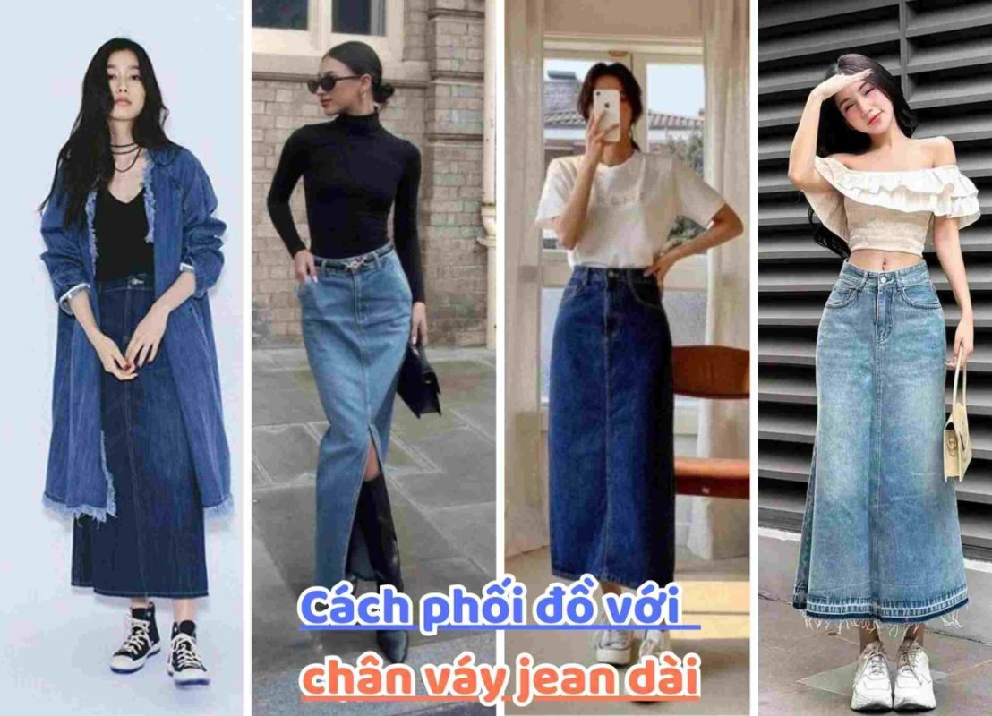 Chân váy jean dài qua gối mặc với áo gì? 35+ Cách phối đồ đẹp