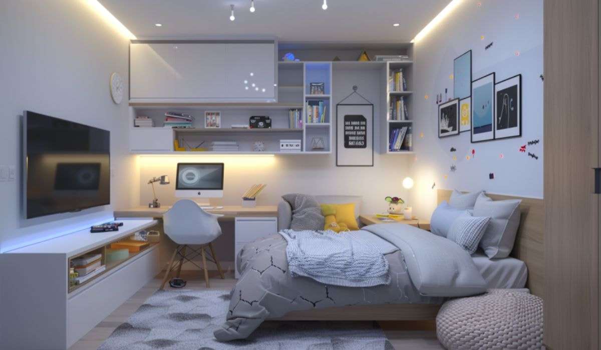 Khu vực học tập luôn đảm bảo đủ ánh sáng nhờ vào dàn đèn âm xung quanh bàn học