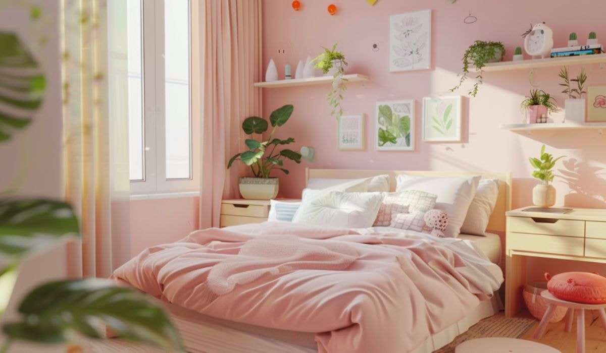 Trang trí cây xanh giúp phòng ngủ bé gái trở nên tươi mát hơn