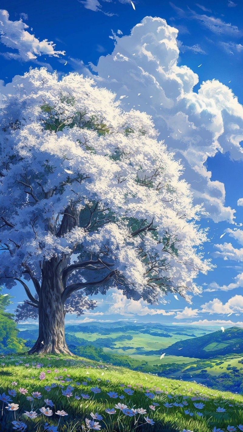 hình ảnh anime cây xanh lãng mạn