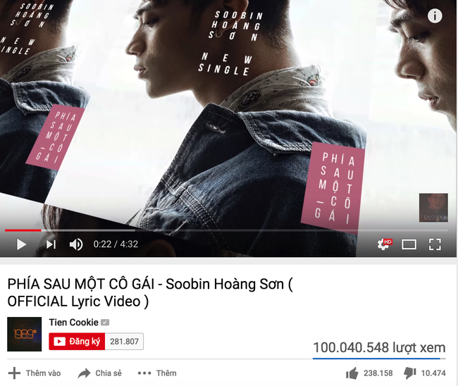 "Phía sau một cô gái" là Lyric Video đầu tiên đạt 100 triệu view của Vpop