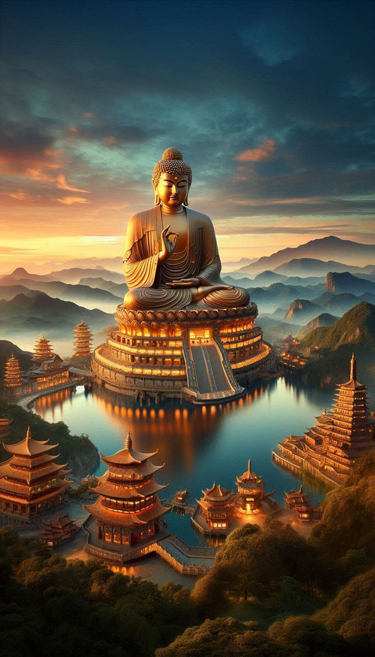 Ảnh A Di Đà Phật 3D viền vàng huyền ảo