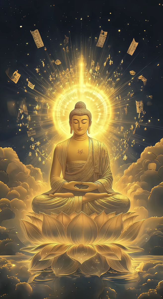 Ảnh Phật A Di Đà màu vàng y áo truyền thống