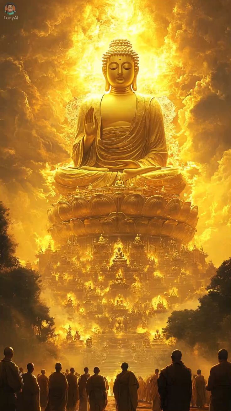 Hình ảnh Phật A Di Đà màu vàng độ chúng sinh