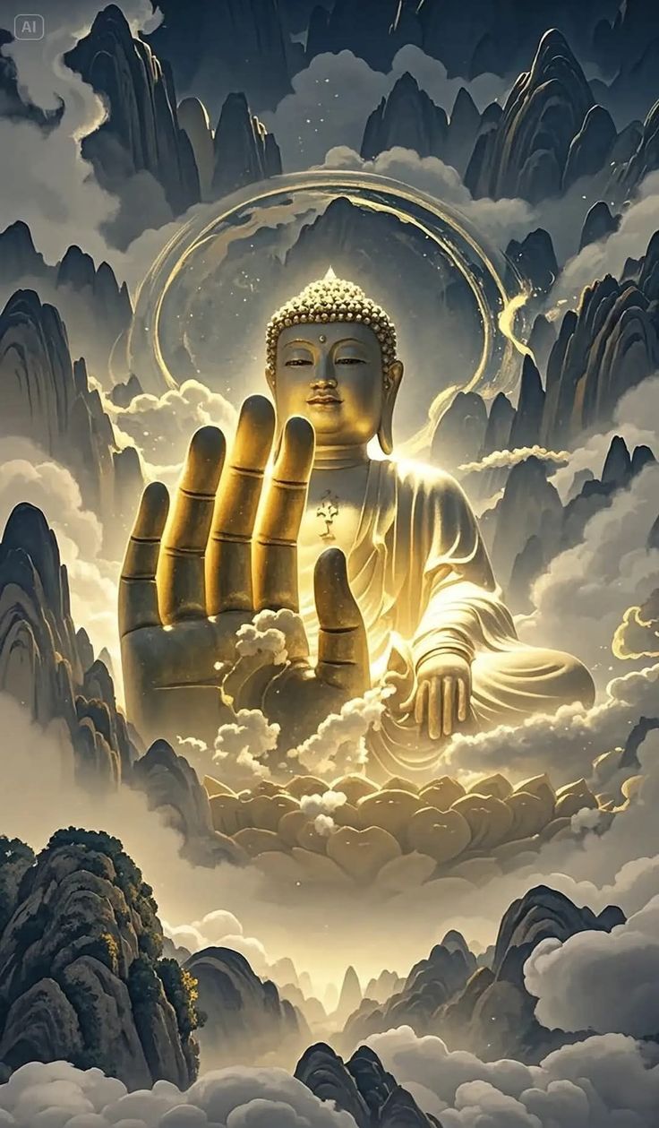 Ảnh Phật A Di Đà màu vàng đứng uy nghiêm