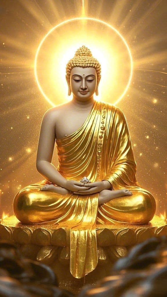 Ảnh Phật A Di Đà màu vàng cho không gian thờ