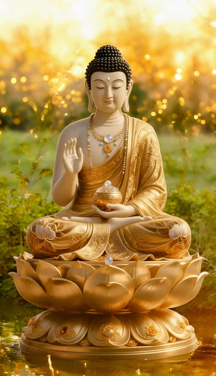 Ảnh Phật A Di Đà 3D màu vàng sống động