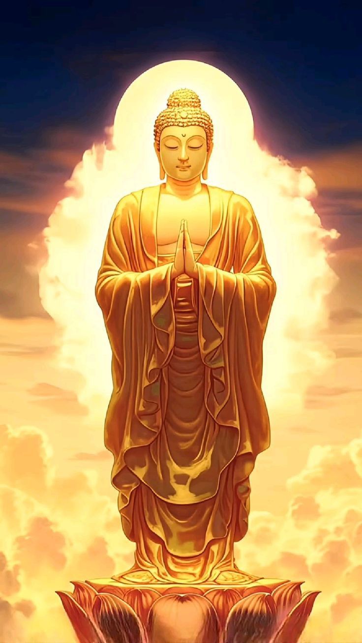 Ảnh Phật A Di Đà màu vàng làm hình nền điện thoại