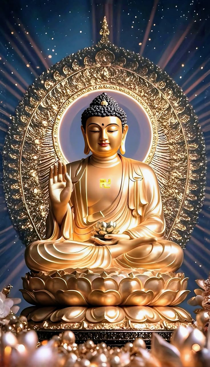 Ảnh Phật A Di Đà chất lượng cao ngồi thiền trên sen