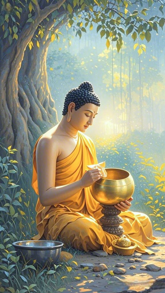 Ảnh Phật A Di Đà ngồi yên bình trên tòa sen