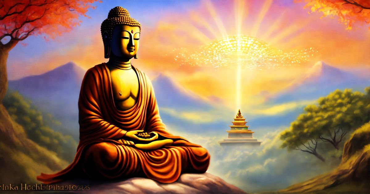 Ảnh Phật A Di Đà màu vàng tỏa hào quang