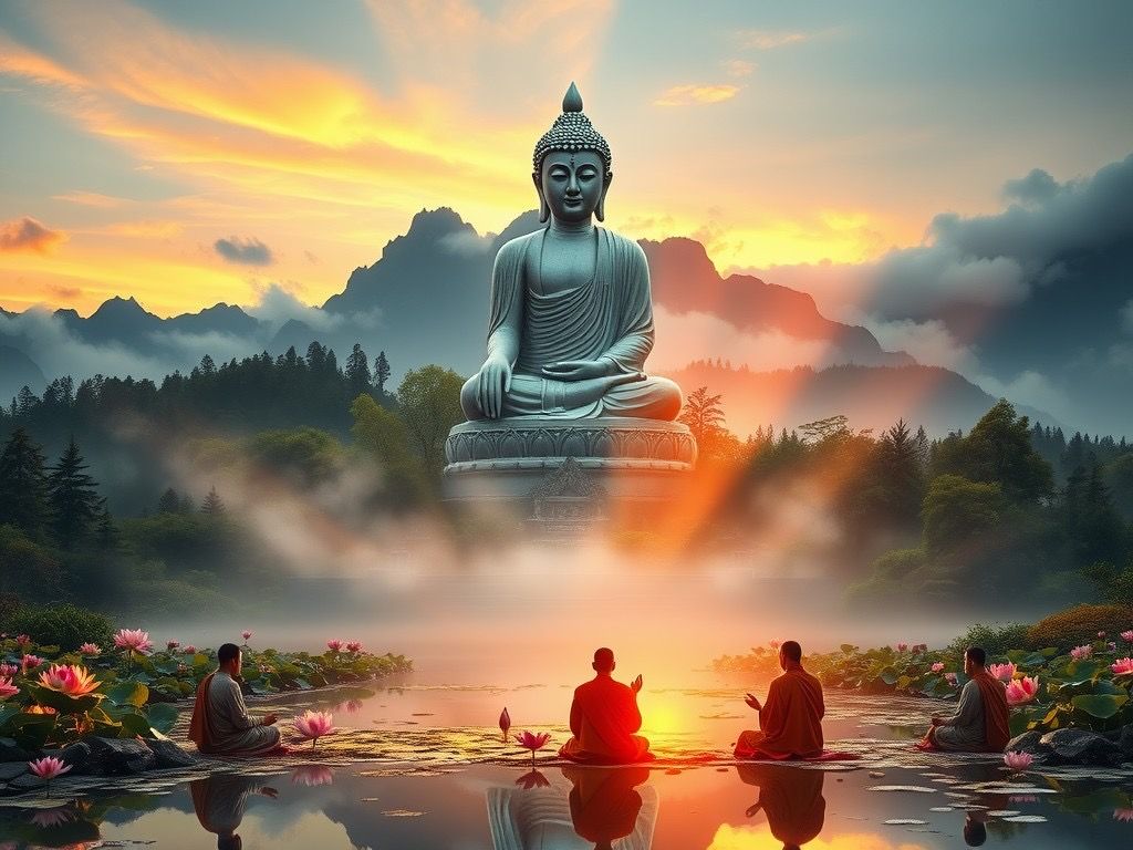 Hình ảnh Phật A Di Đà tiếp độ chúng sinh