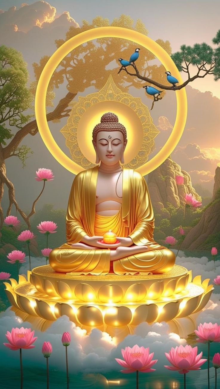 Hình ảnh Phật A Di Đà nền sen tím
