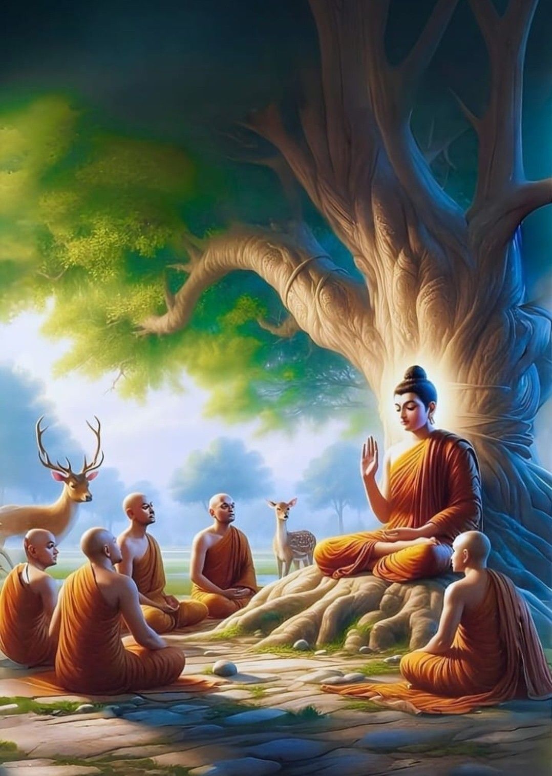 Ảnh Phật A Di Đà tiếp dẫn đầy ánh hào quang