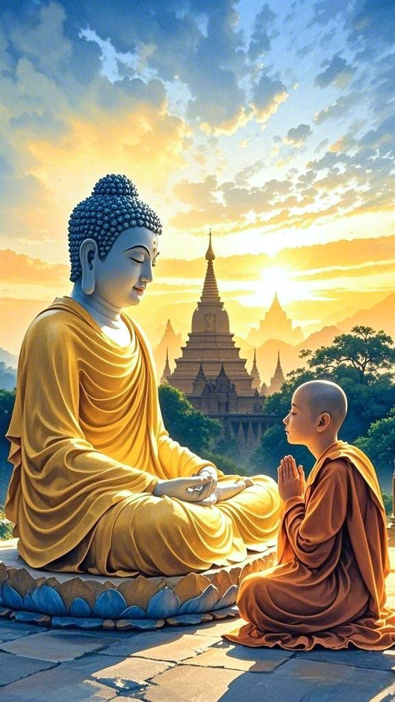 Hình ảnh Phật A Di Đà tiếp dẫn với ánh sáng vàng