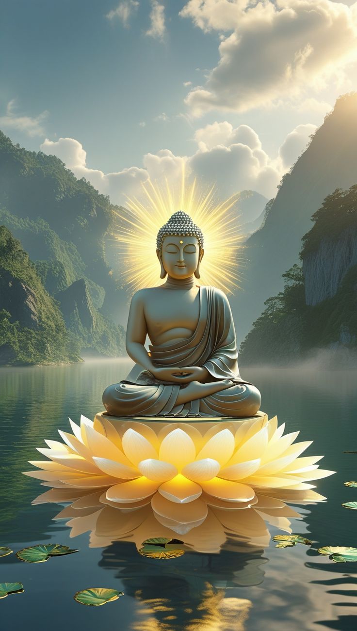 Ảnh Phật A Di Đà đứng trong ánh sáng 3D