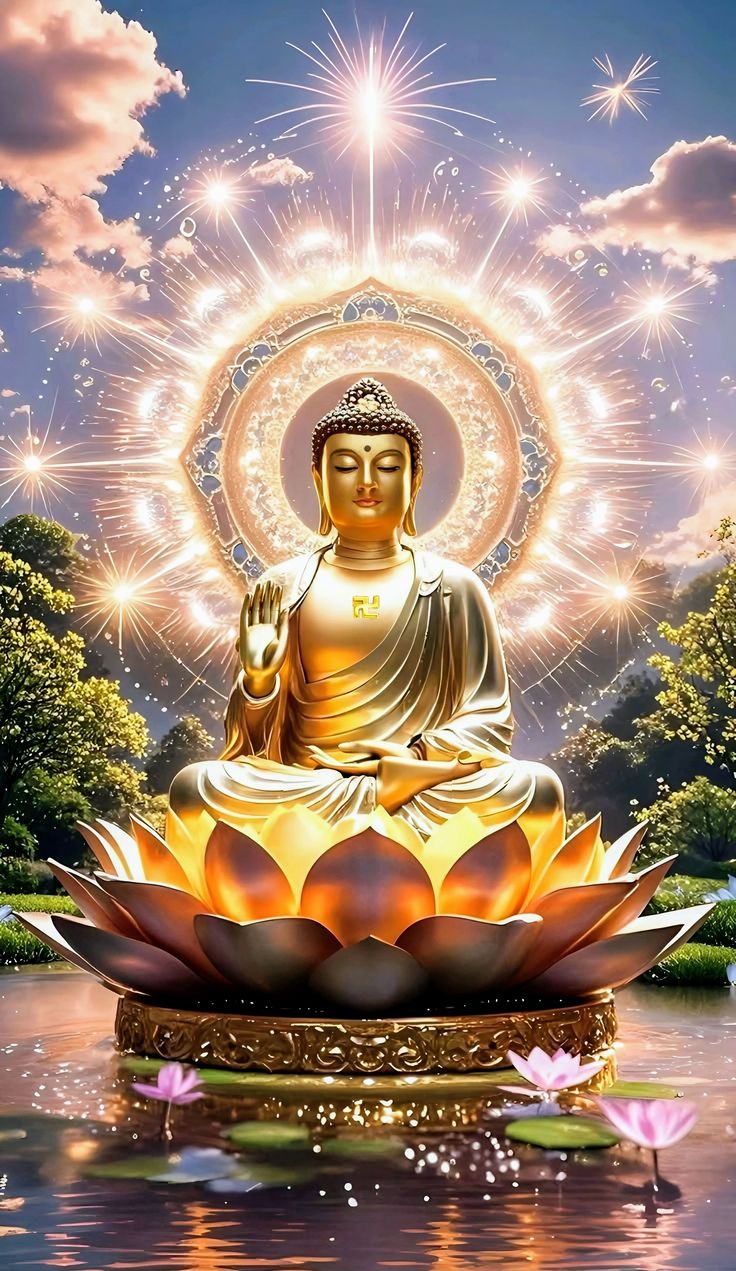 Ảnh Phật A Di Đà 3D nền vàng thanh tịnh