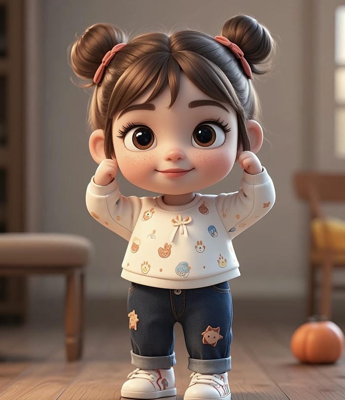 Em bé chibi ánh mắt sáng tinh nghịch