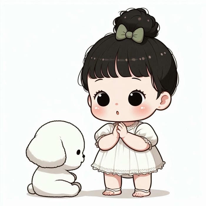 Ảnh em bé chibi váy trắng dễ thương