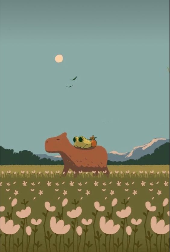 Hình ảnh capybara cõng ếch trên lưng