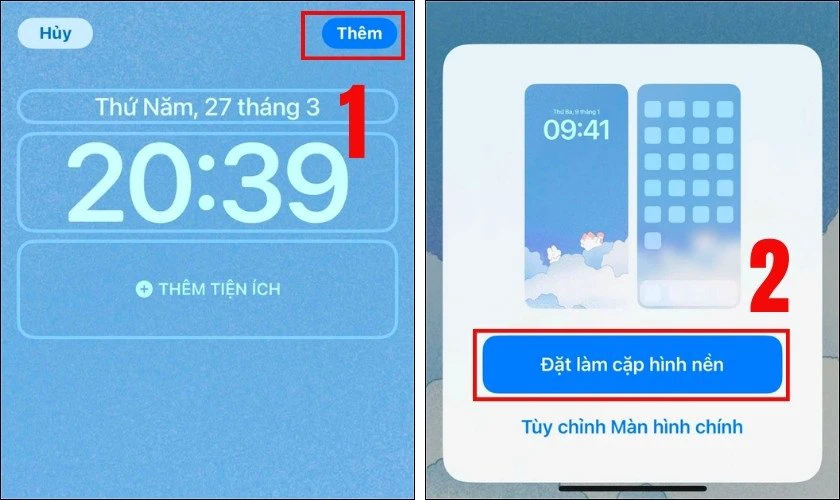 Đặt làm cặp hình nền hoặc Tùy chỉnh màn hình chính