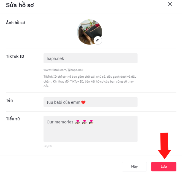 Nhấn lưu để hoàn tất