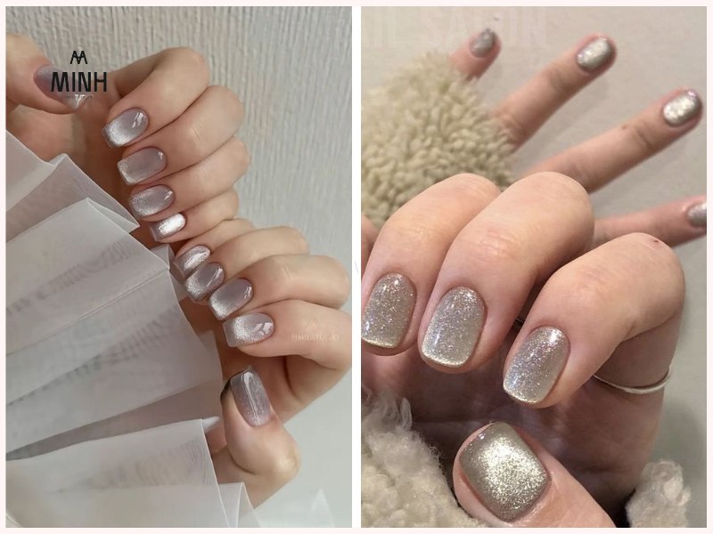 Mẫu nail mắt mèo đẹp màu bạc thanh lịch