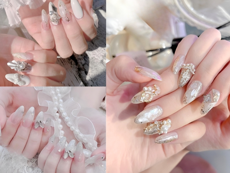 Nail cô dâu nhẹ nhàng nhưng không kém phần sang chảnh. (Nguồn: Benicia - Pinterest)