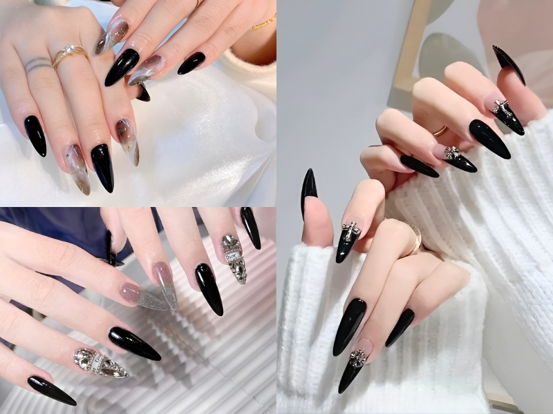 Nail cô dâu đen cá tính. (Nguồn: 𝐋𝐢𝐯𝐲𝐚𝐭𝐚𝐧 - Pinterest)