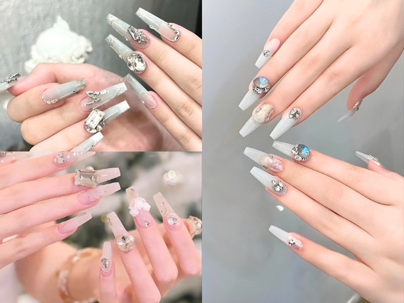 Nail cô dâu đính đá chanh sả cho nàng dâu. (Nguồn: Nail Designer - Pinterest)