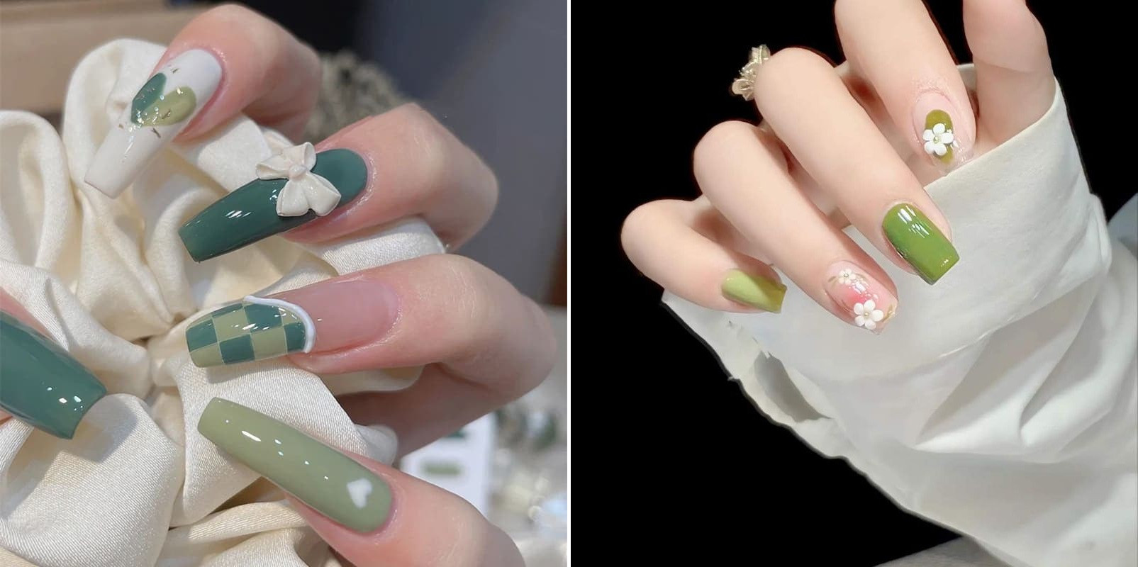 Sơn móng tay màu xanh ngọc trendy.