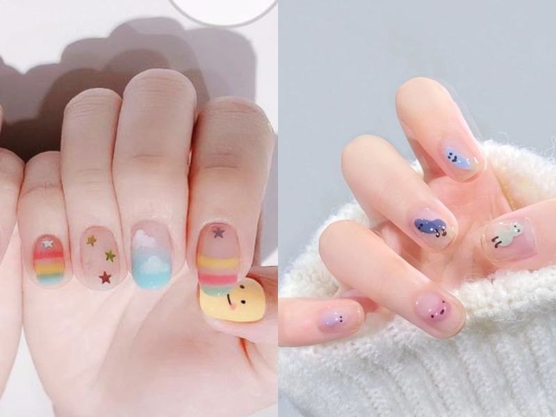 mẫu nail tay ngắn họa tiết hình vẽ hoạt hình
