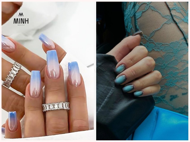 Mẫu nail xanh dương đẹp đính đá