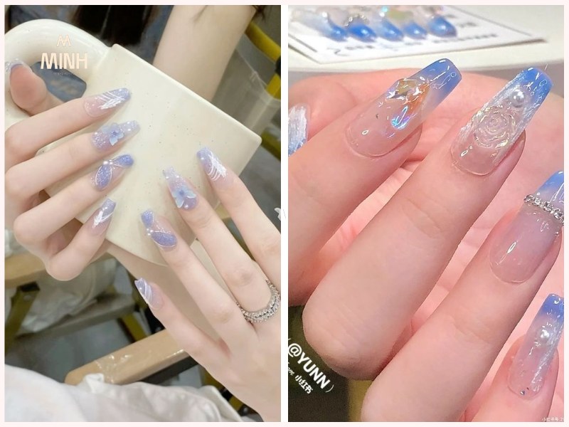 Mẫu nail chân màu xanh dương nhạt