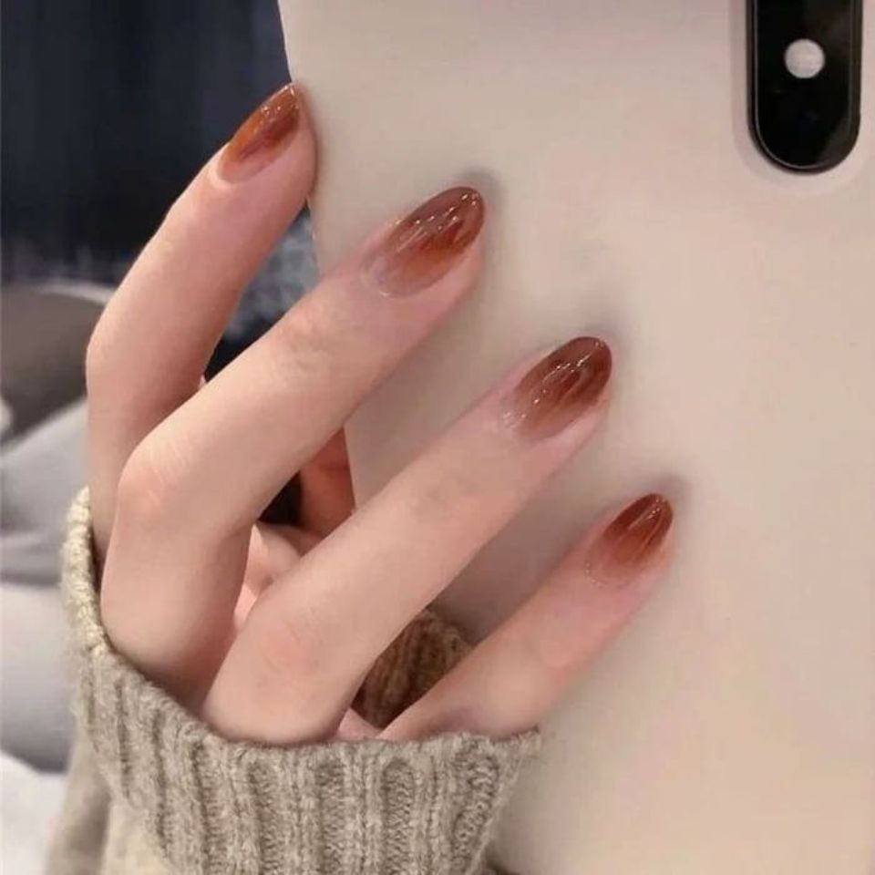 Nail thạch nâu đơn giản tự nhiên