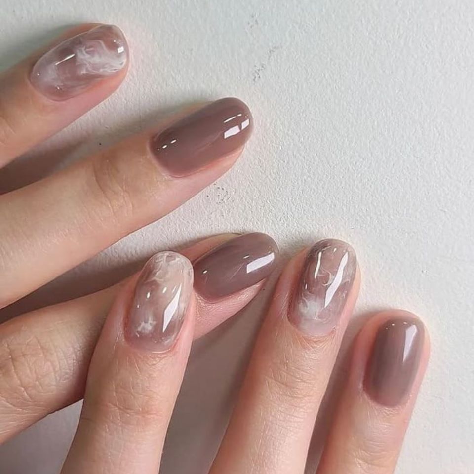 Nail thạch nâu vân đá