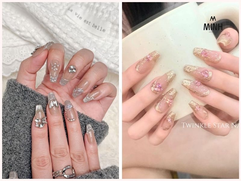 Nail cho móng dài đính đá điệu đà