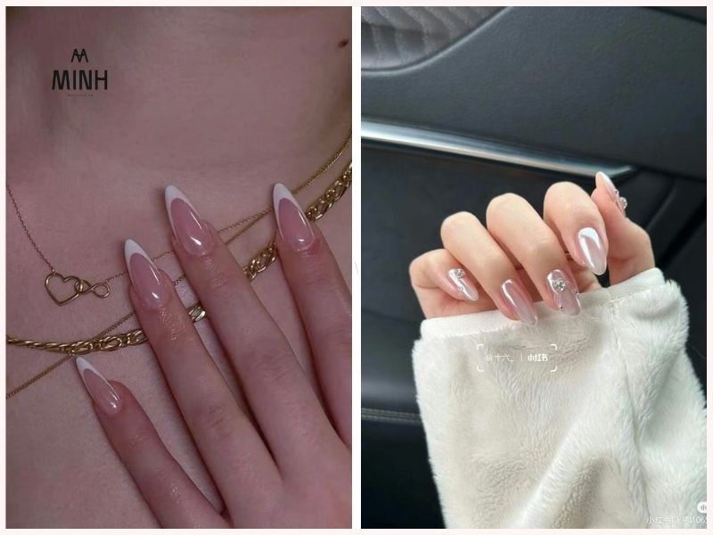 Những mẫu nail đẹp màu hồng tráng gương