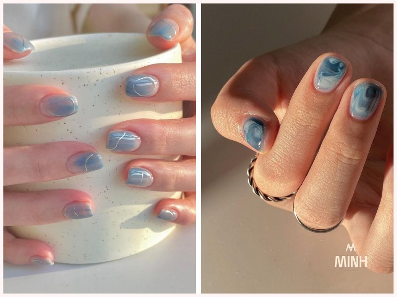 Nail xanh dương ombre