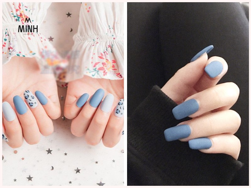 Mẫu nail xanh dương đẹp có nhũ