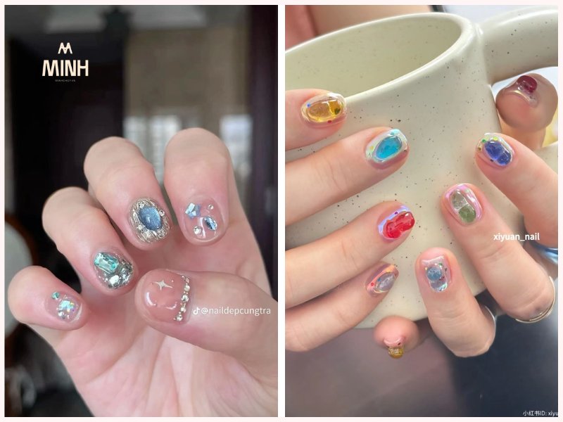 mẫu nail đính đá đẹp đơn giản