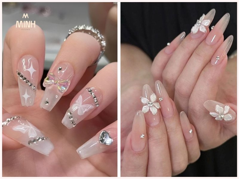 Nail đính đá màu tím nữ tính