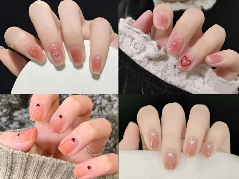 Mẫu nail sơn thạch đơn giản trái tim nhỏ
