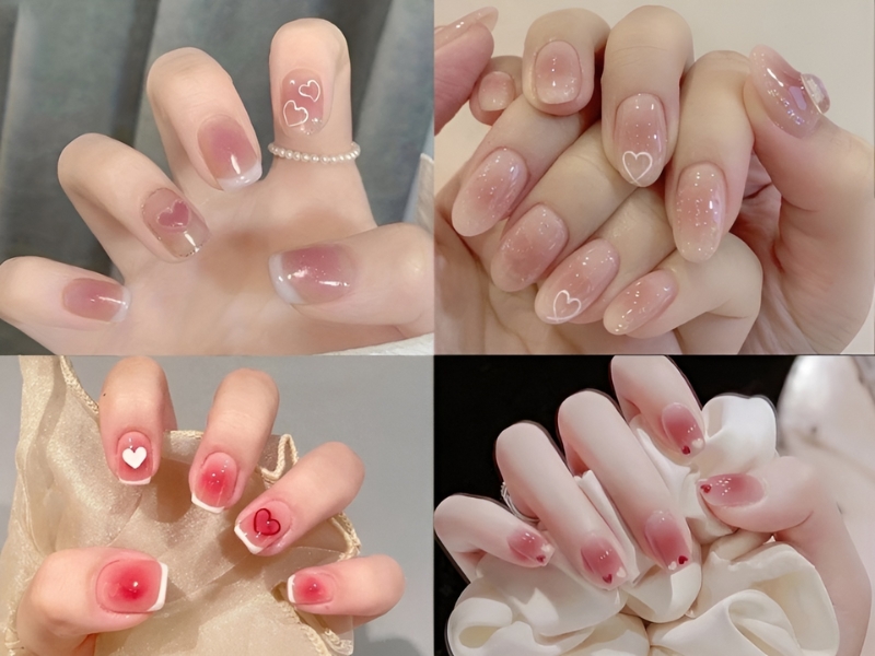 Mẫu nail sơn thạch đơn giản trái tim