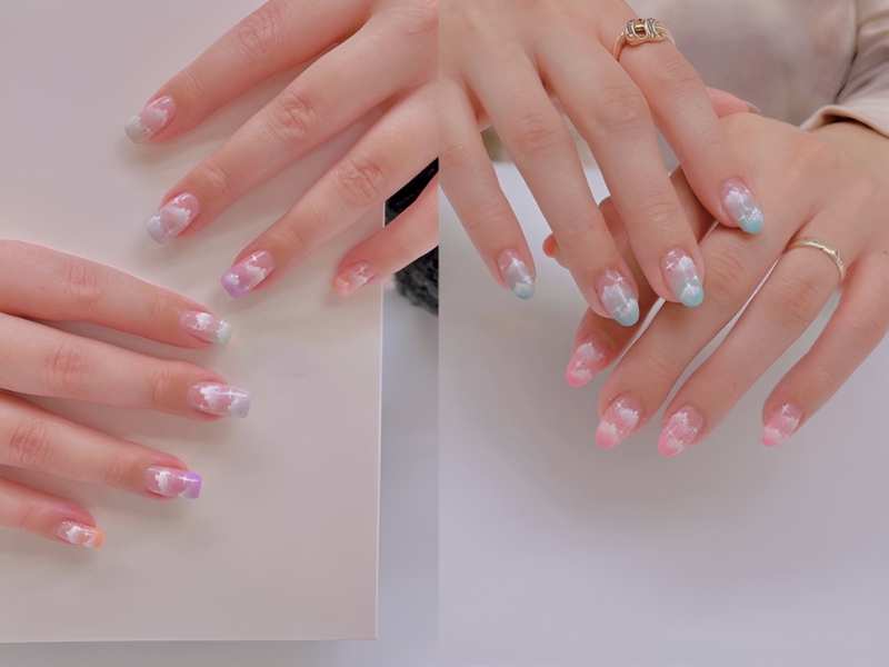 Mẫu nail sơn thạch đơn giản mây trời pastel